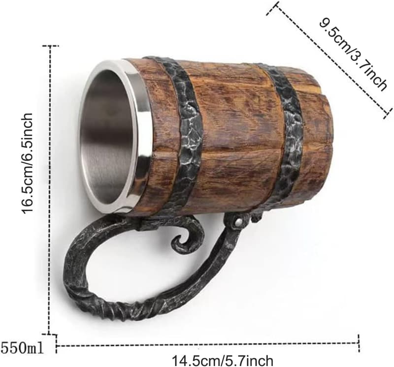 Vintage Wooden Beer Mug for Men - Large Viking Tankard (18.6oz)