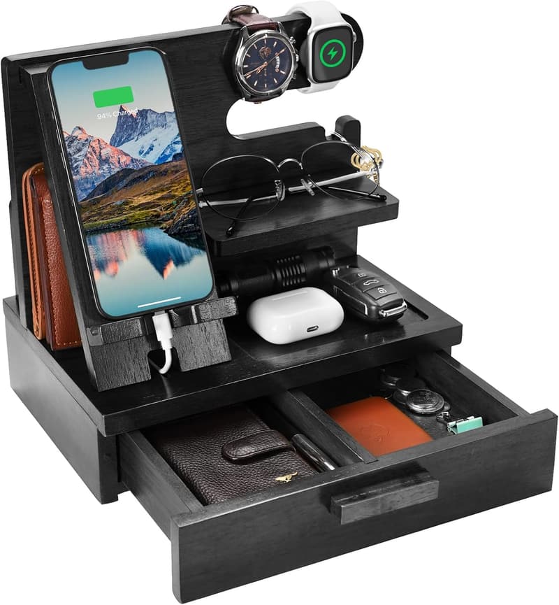 Father's Day Wood Phone Docking Station Organizer for Him