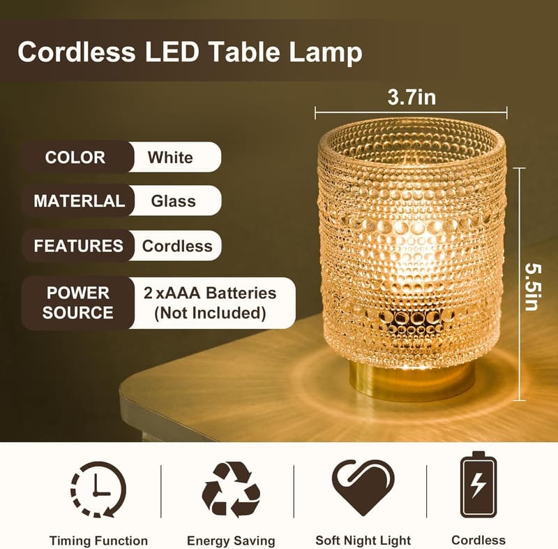 Pearl Design Cordless LED Lamp with Auto-Off Timer