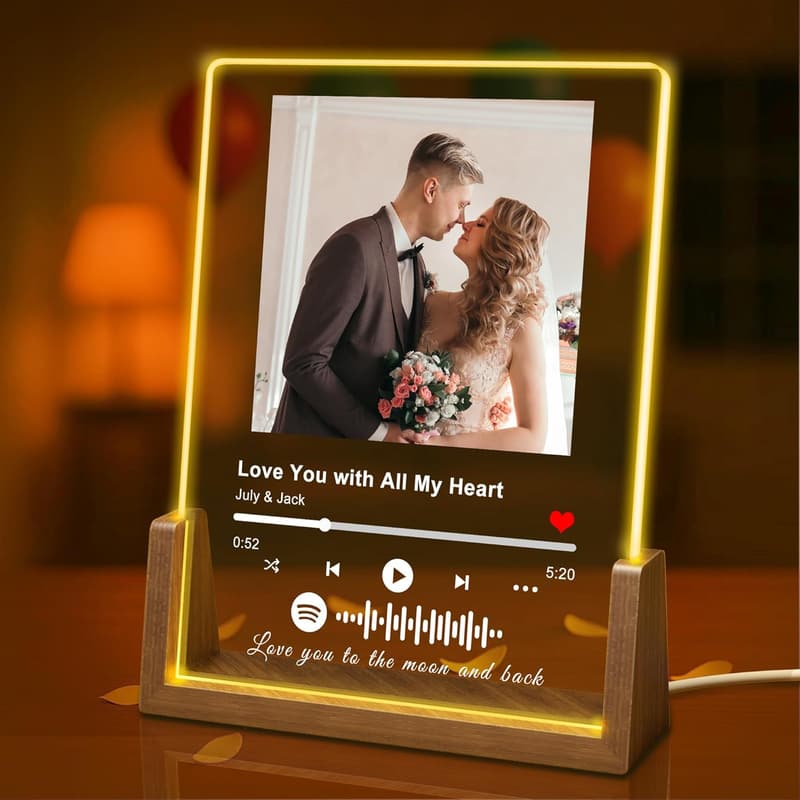 Custom Spotify Plaque in LED Walnut Frame for Couples