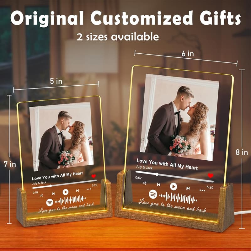 Custom Spotify Plaque in LED Walnut Frame for Couples