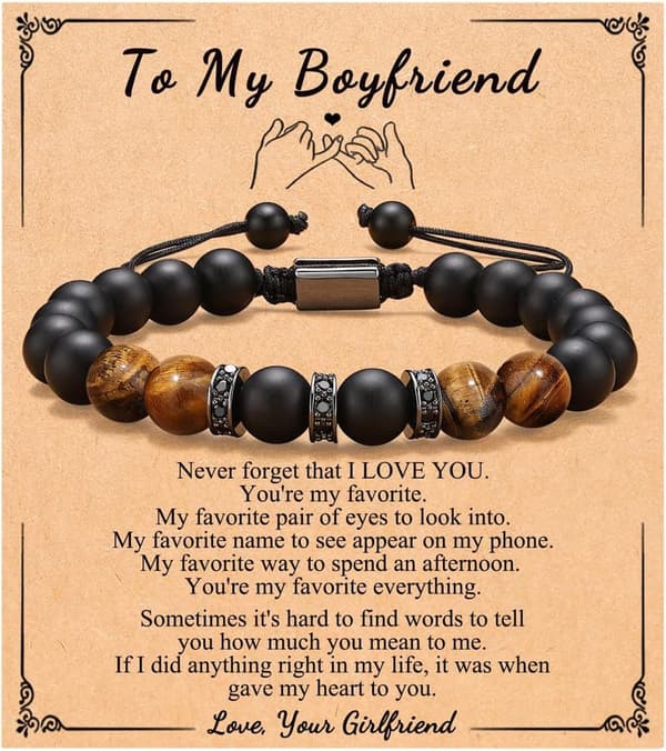 Men's Natural Stone Adjustable Bracelet for Anniversary Gift