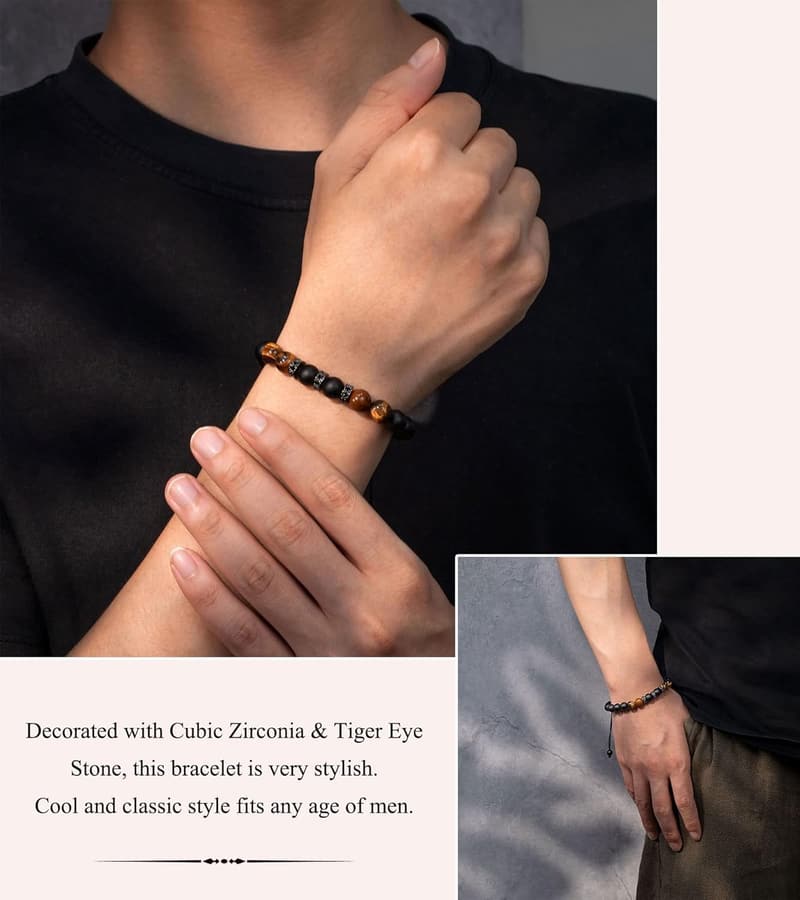 Men's Natural Stone Adjustable Bracelet - Gift for Him