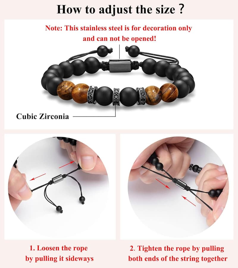 Men's Natural Stone Adjustable Bracelet - Gift for Him