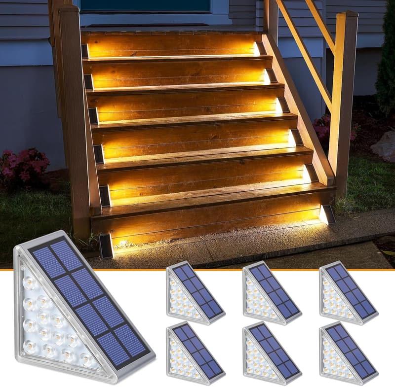 Solar Step Lights - 6 Pack Warm White Outdoor Waterproof