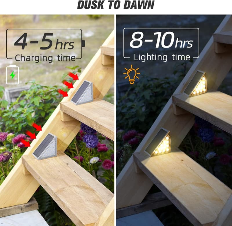 Solar Step Lights - 6 Pack Warm White Outdoor Waterproof