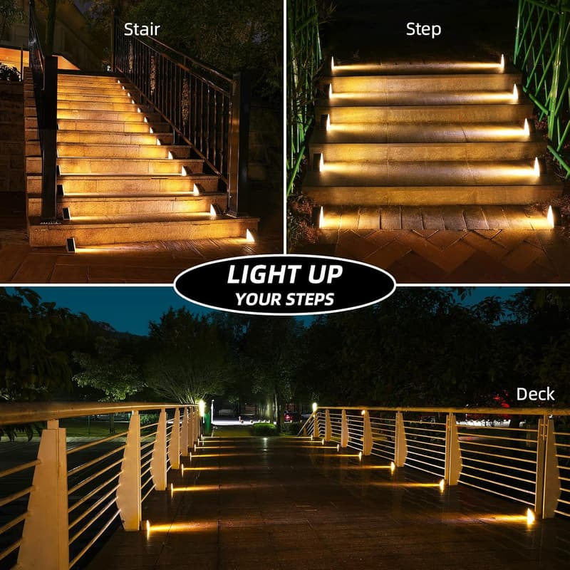 Solar Step Lights - 6 Pack Warm White Outdoor Waterproof