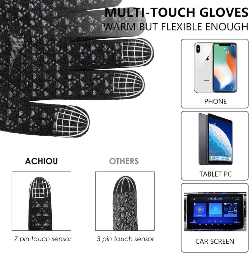 Winter Touchscreen Gloves for Men and Women with Thermal Lining