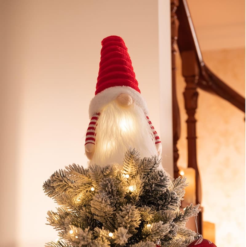 Lighted Gnome Christmas Tree Topper with Timer - 16.5