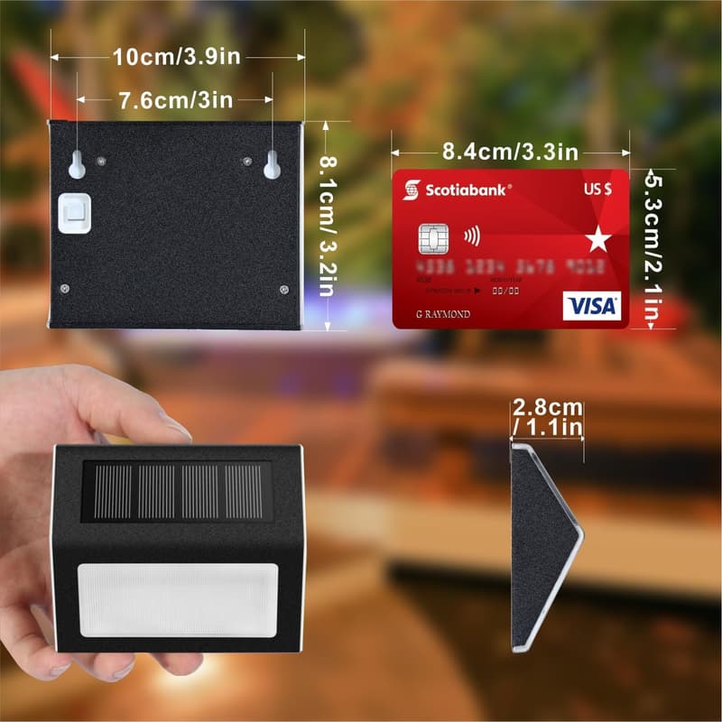 Outdoor LED Solar Lights - Rainproof Black Metal, 2 Pack