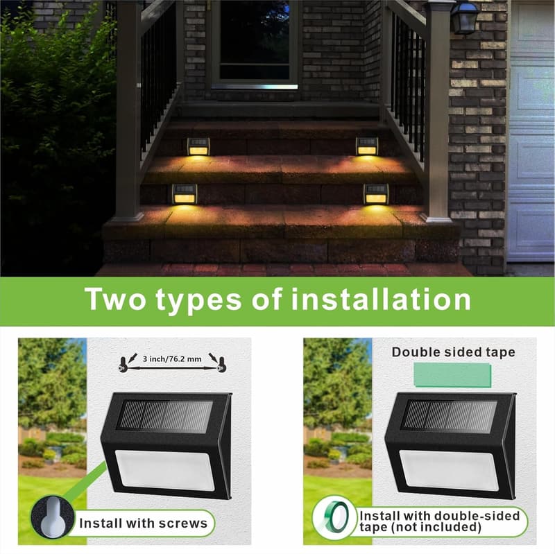 Outdoor LED Solar Lights - Rainproof Black Metal, 2 Pack