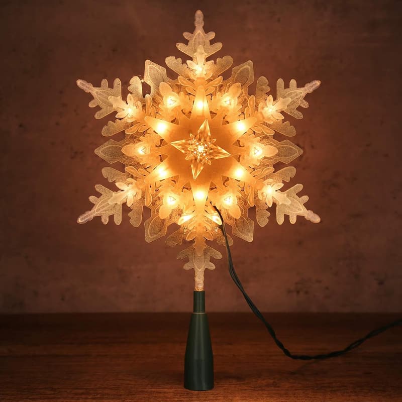 Lighted Snowflake Tree Topper with 20 Warm White Lights