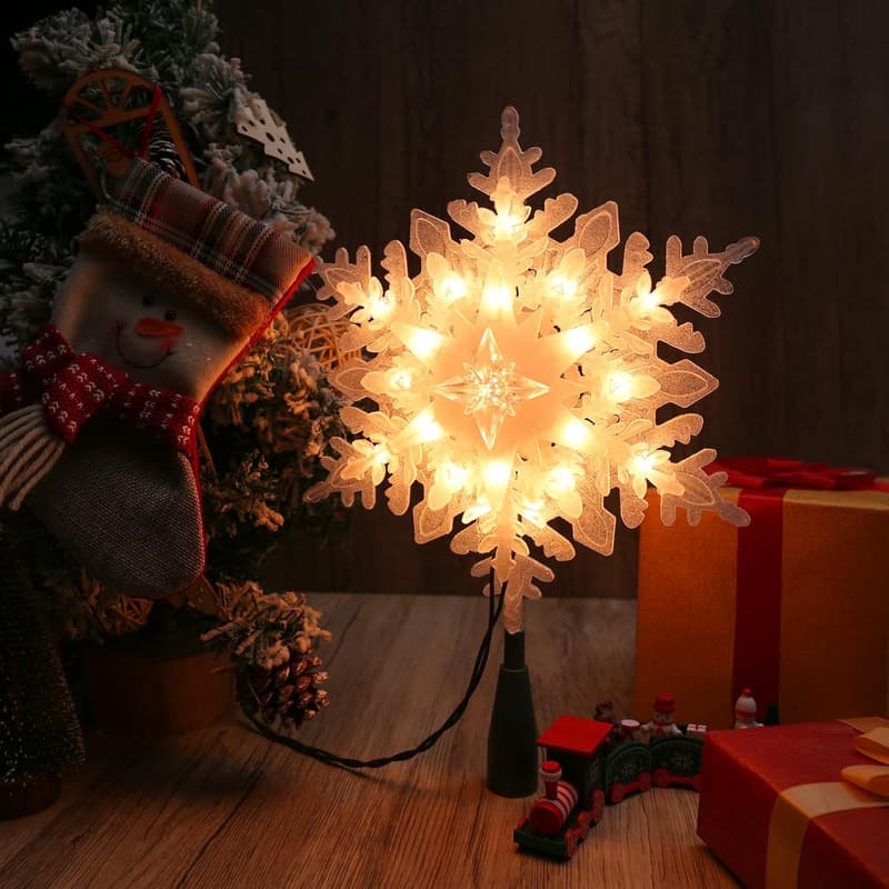 Lighted Snowflake Tree Topper with 20 Warm White Lights
