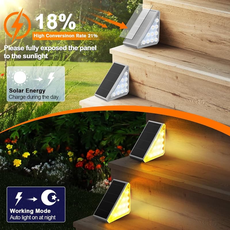 6 Pack IP67 Waterproof Solar Step Lights for Outdoor Décor