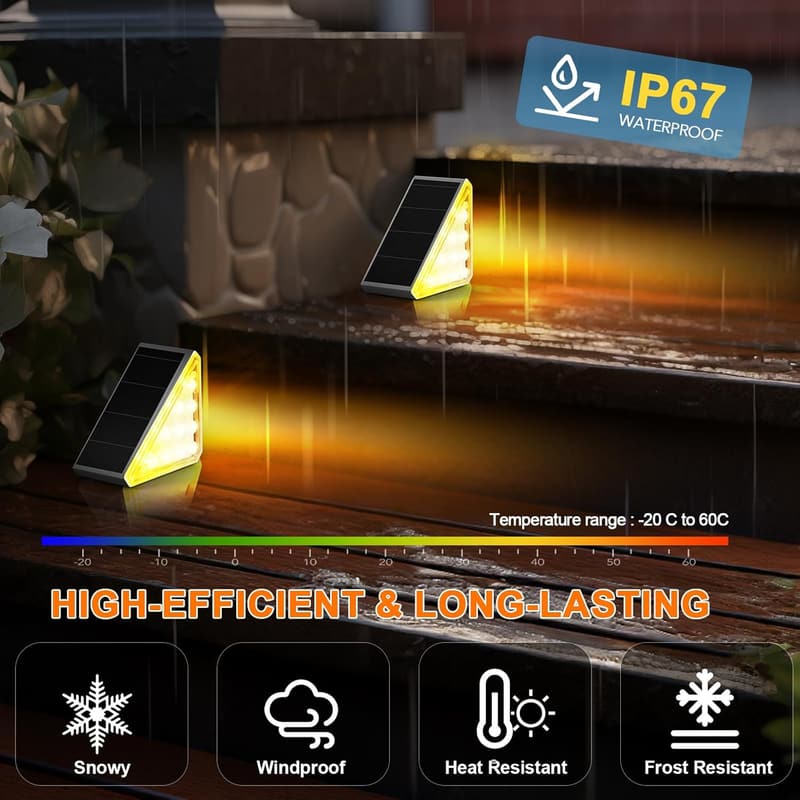 6 Pack IP67 Waterproof Solar Step Lights for Outdoor Décor