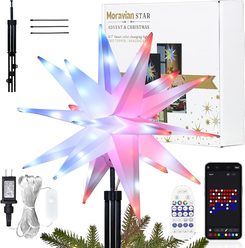 Lighted Moravian Star Tree Topper with Remote Control - 15.7 Inch