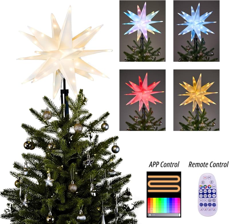 Lighted Moravian Star Tree Topper with Remote Control - 15.7 Inch