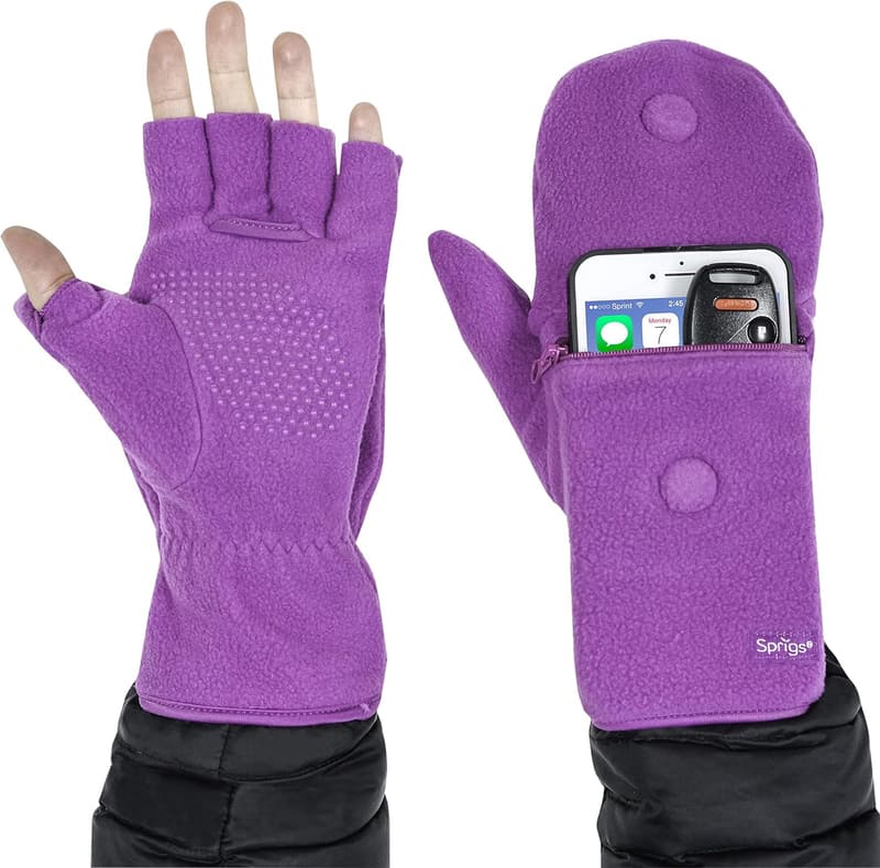 Fingerless Gloves with Adjustable Top & Cell Phone Pocket