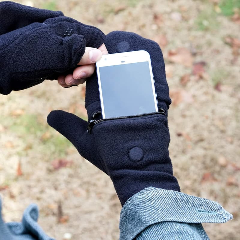 Fingerless Gloves with Adjustable Top & Cell Phone Pocket