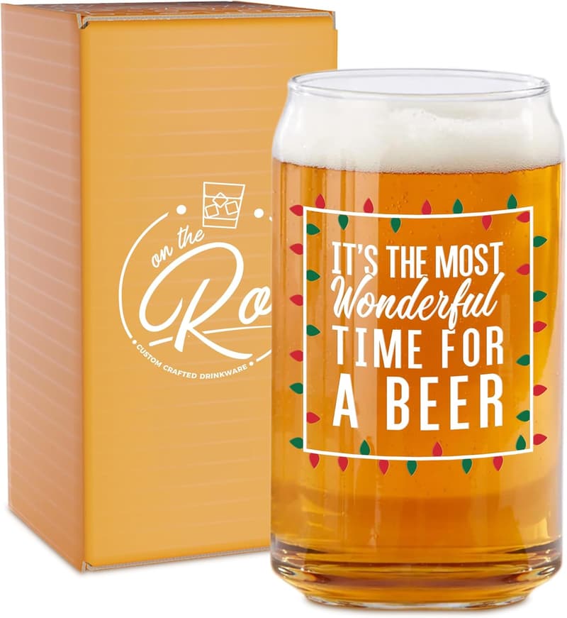 Most Wonderful Time Beer Glass - 16 oz, Red, Green, White