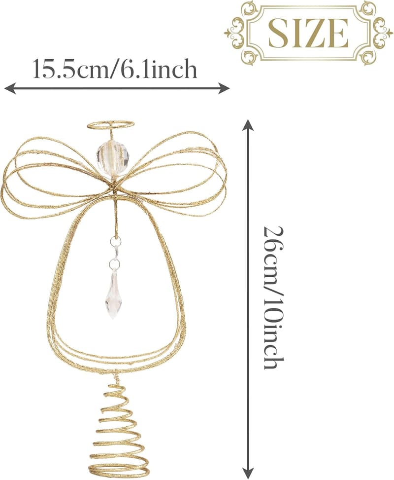 Lighted Gold Metal Angel Christmas Tree Topper with Timer
