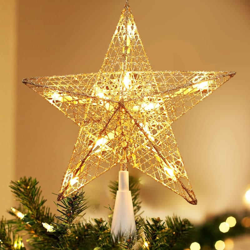Christmas Star Tree Topper with 10 Warm White Lights