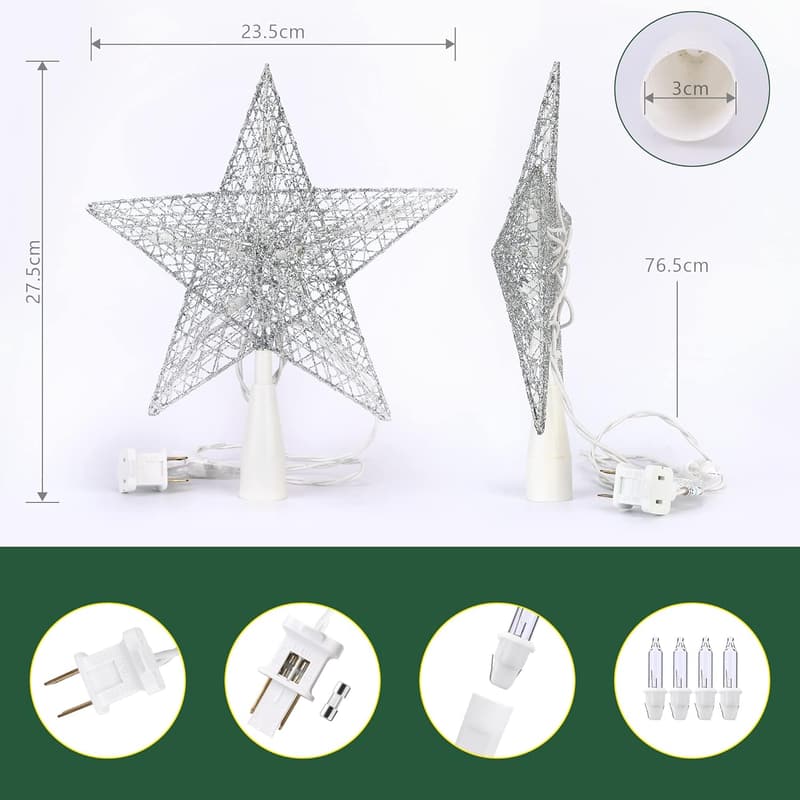Christmas Star Tree Topper with 10 Warm White Lights
