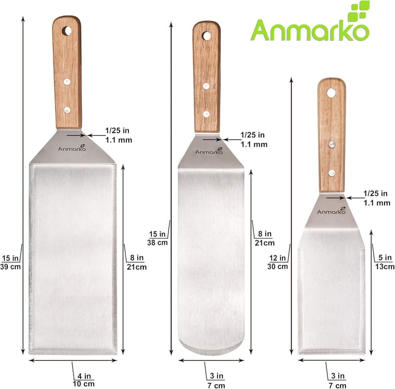 Teppanyaki Stainless Steel Spatula Set for BBQ and Griddle