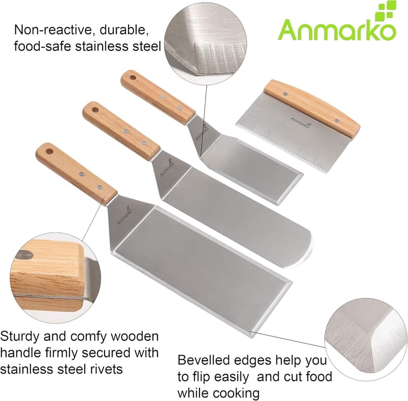 Teppanyaki Stainless Steel Spatula Set for BBQ and Griddle