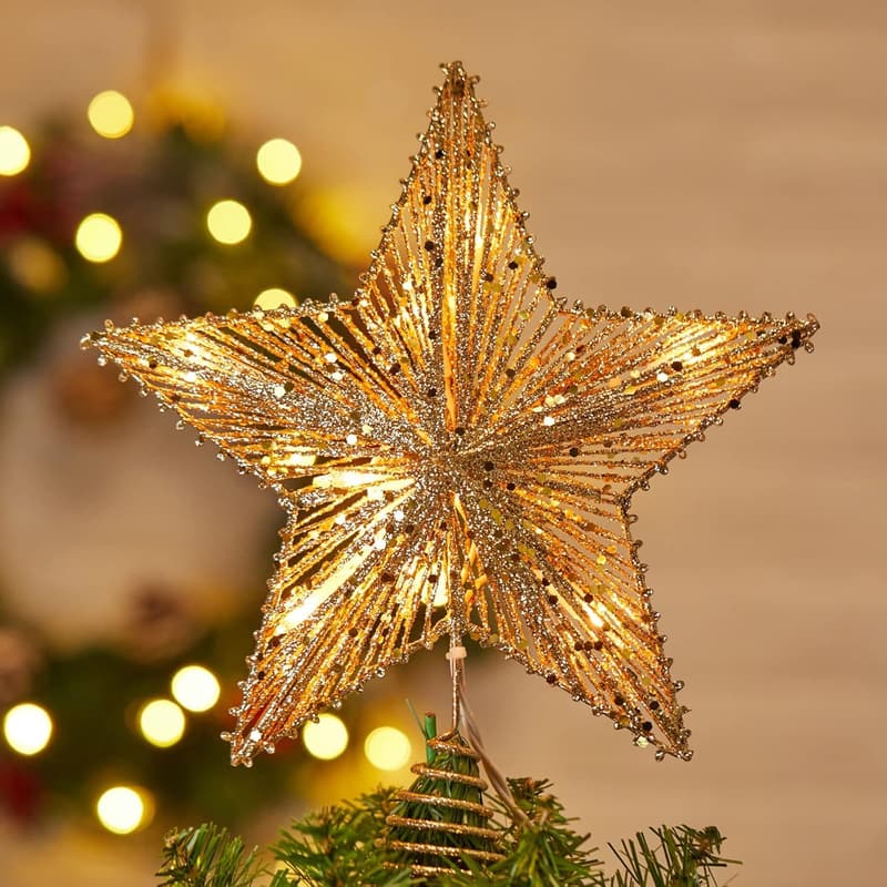 Christmas Star Tree Topper with 10 Built-in String Lights