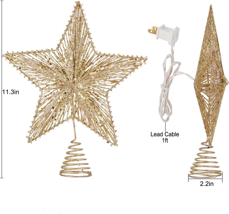 Christmas Star Tree Topper with 10 Built-in String Lights