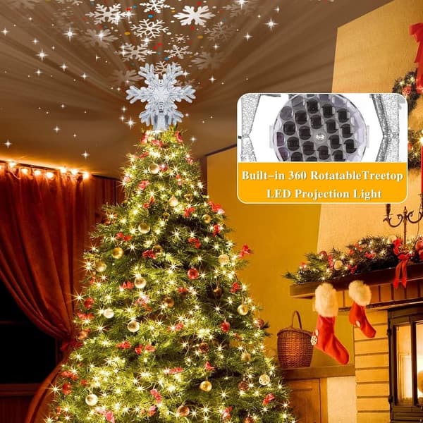 3D Rotating Silver Snowflake Tree Topper for Christmas Decor