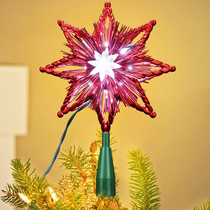 Red 8-Point Christmas Star Tree Topper Light