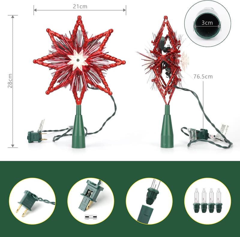 Red 8-Point Christmas Star Tree Topper Light