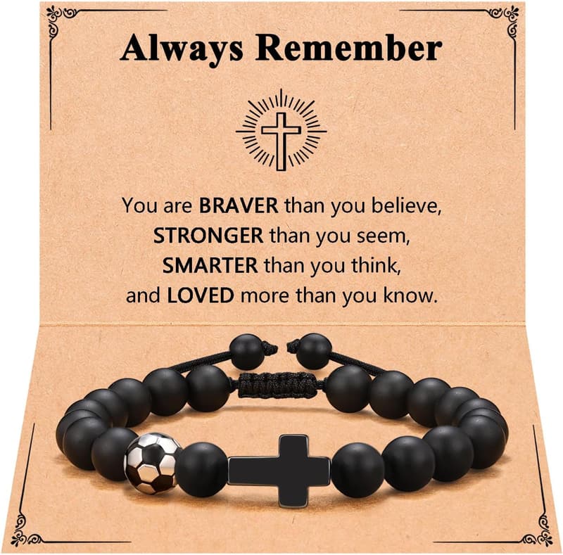Natural Stone Baseball Soccer Bracelet for Son or Grandson