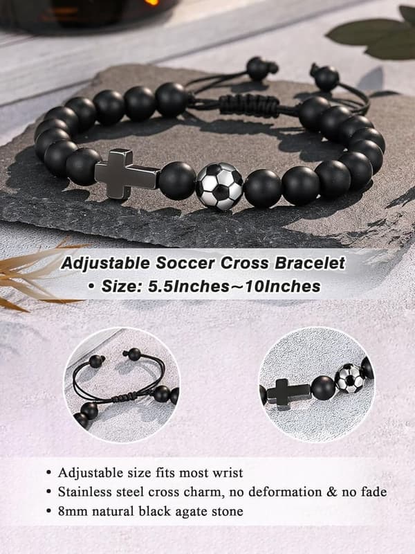 Natural Stone Baseball Soccer Bracelet for Son or Grandson