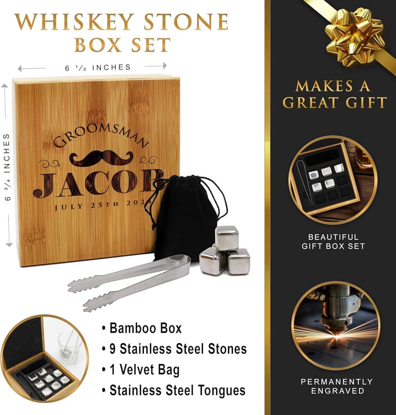 Personalized Whiskey Stones Gift Set for Weddings