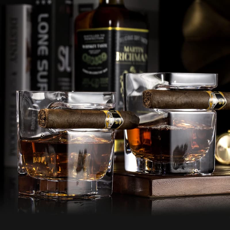 Whiskey Glass Set with Side Holder - 12oz Old Fashioned, Men’s Gift