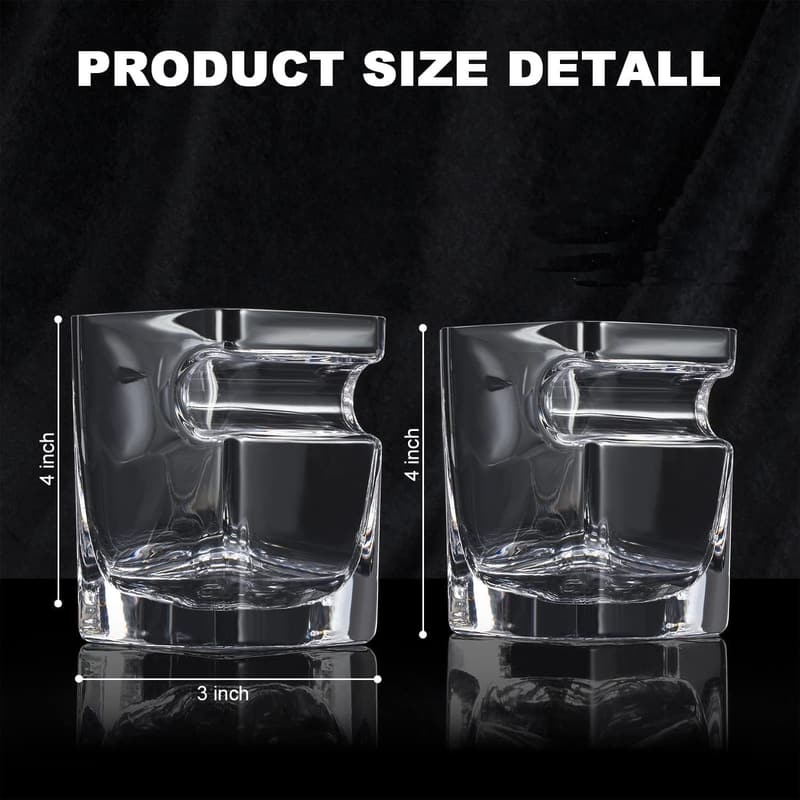 Whiskey Glass Set with Side Holder - 12oz Old Fashioned, Men’s Gift