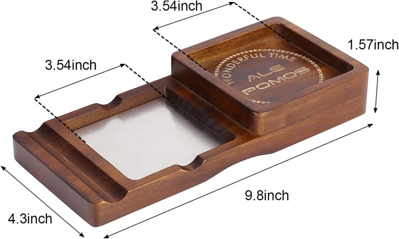 Cigar Accessory Set: Wooden Ashtray and Whiskey Glass Tray
