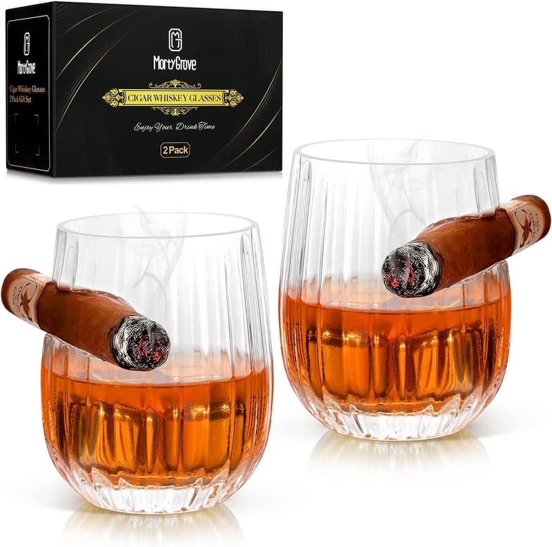 Whiskey Glass Set with Cigar Holder - Ideal Gift for Men