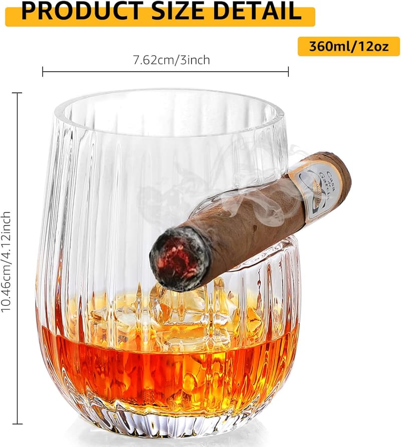 Whiskey Glass Set with Cigar Holder - Ideal Gift for Men