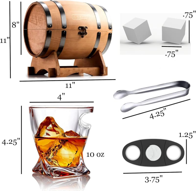 Whiskey Glass Gift Set with Stones in Barrel Box for Men
