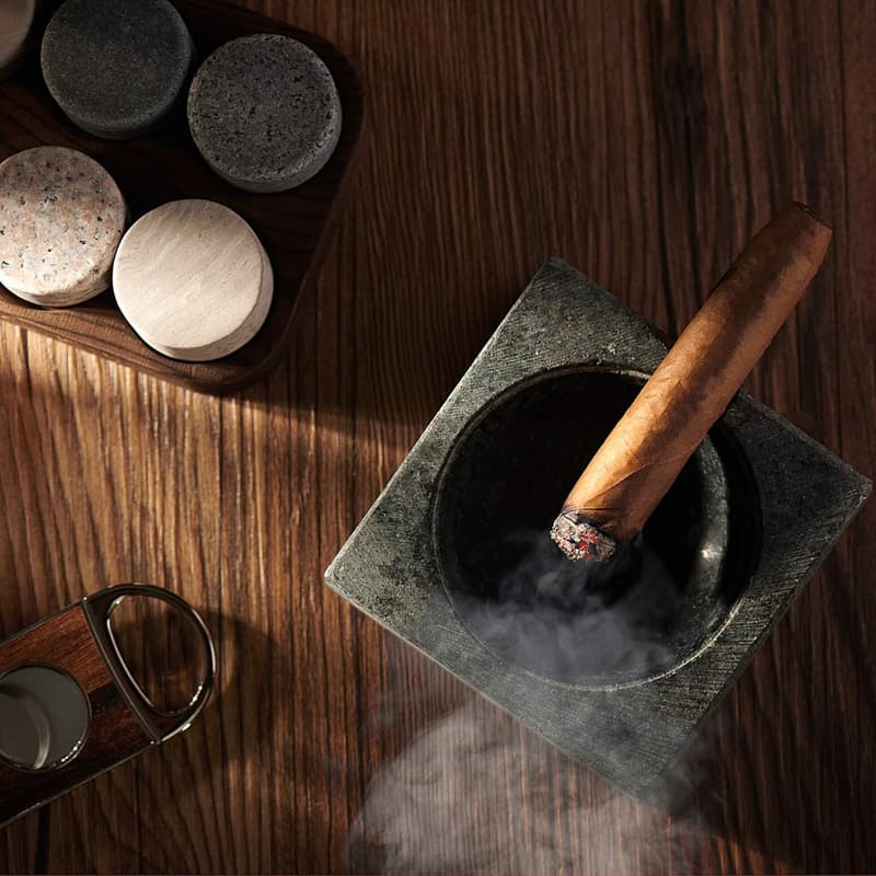 Whiskey Stones Gift Set with Cigar Accessories in Gold Foil Box