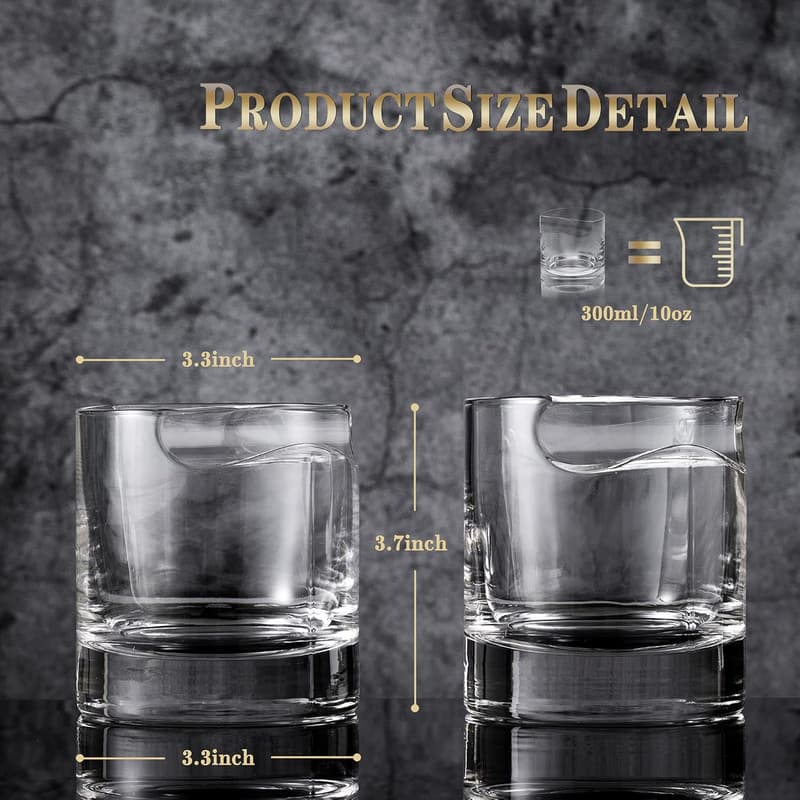 Whiskey Glass Set with Cigar Holder & Ice Cubes - Gift for Men