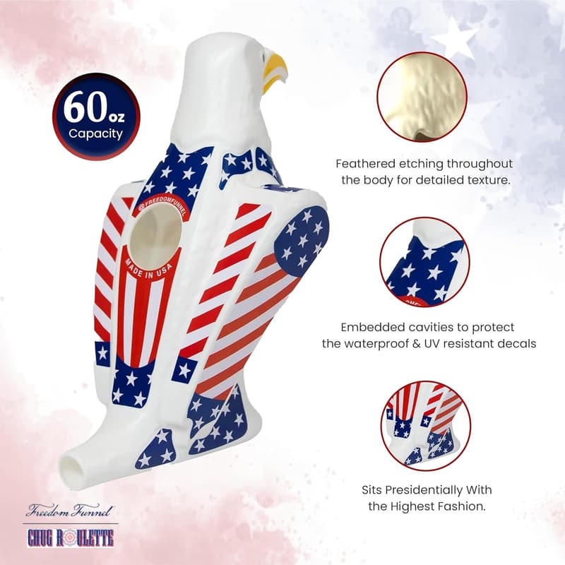 4th of July American Flag Beer Bong with Bald Eagle