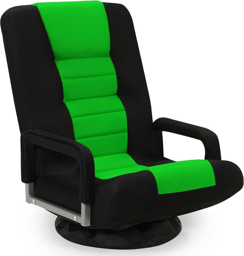 Green Adjustable Floor Gaming Chair with Armrests & Padded Cushion