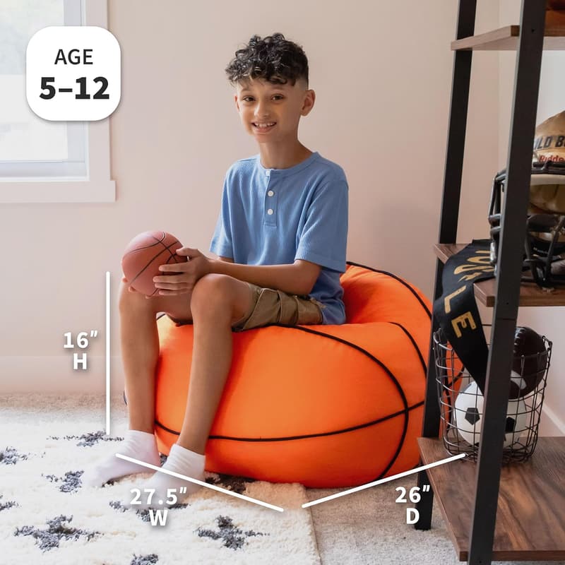 Child-Sized Basketball Bean Bag Chair, Soft Polyester, 2.5 ft