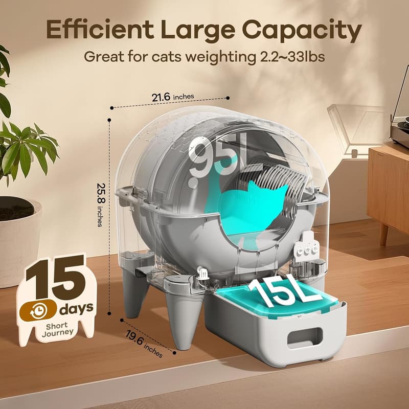Automatic Self-Cleaning Litter Box for Multiple Cats, Grey