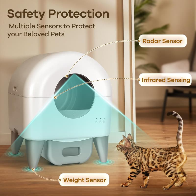 Automatic Self-Cleaning Litter Box for Multiple Cats, Grey